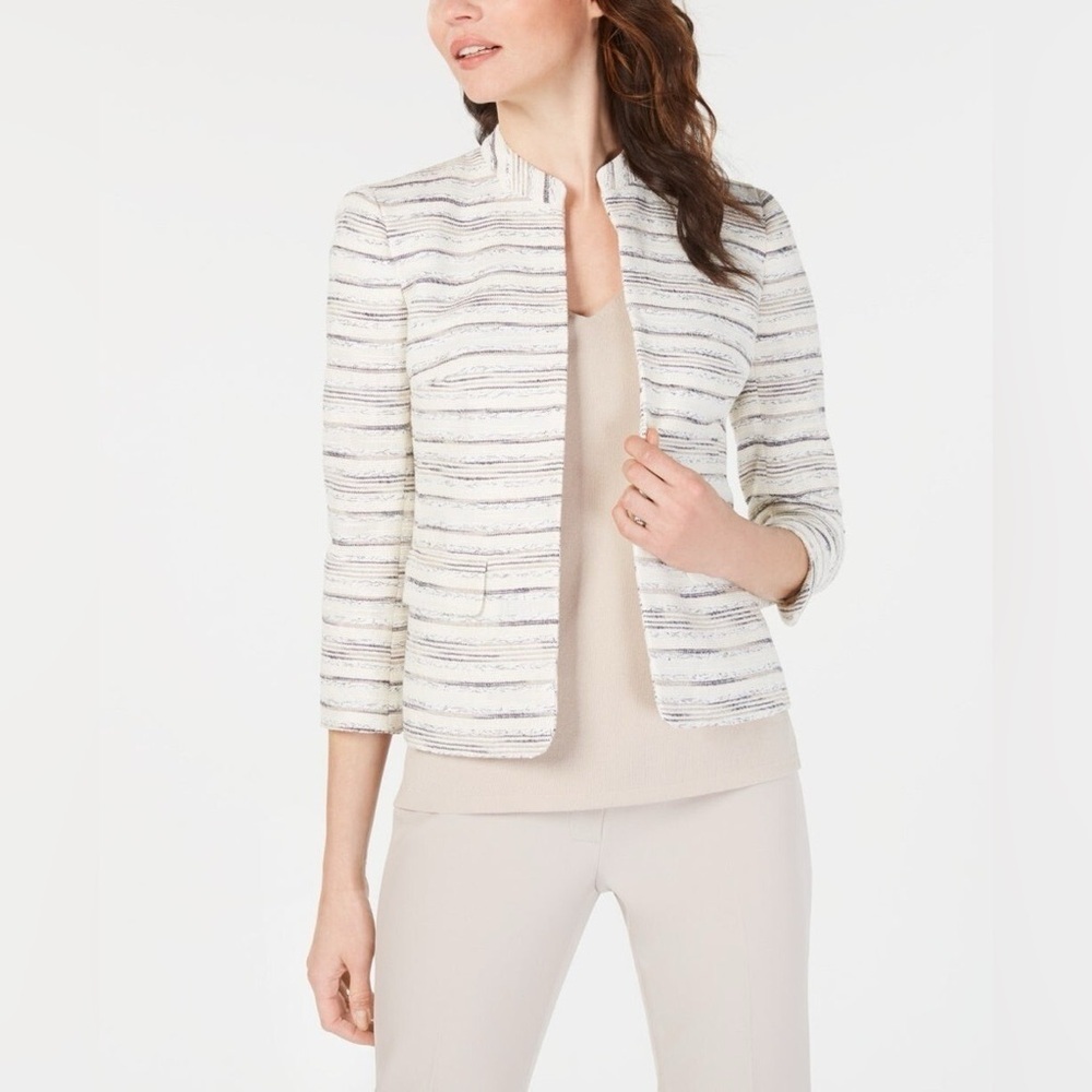 Anne Klein Blazer White and Poppy Sz 6 Textured Open Front NWT